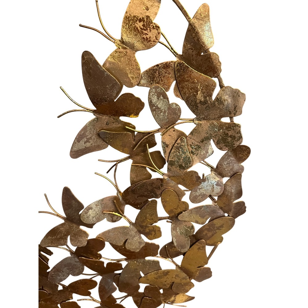 Metal Wall Art Gold Butterfly Swarm Round Large 3D Sculpture Glam Decor - Picture 2 of 5